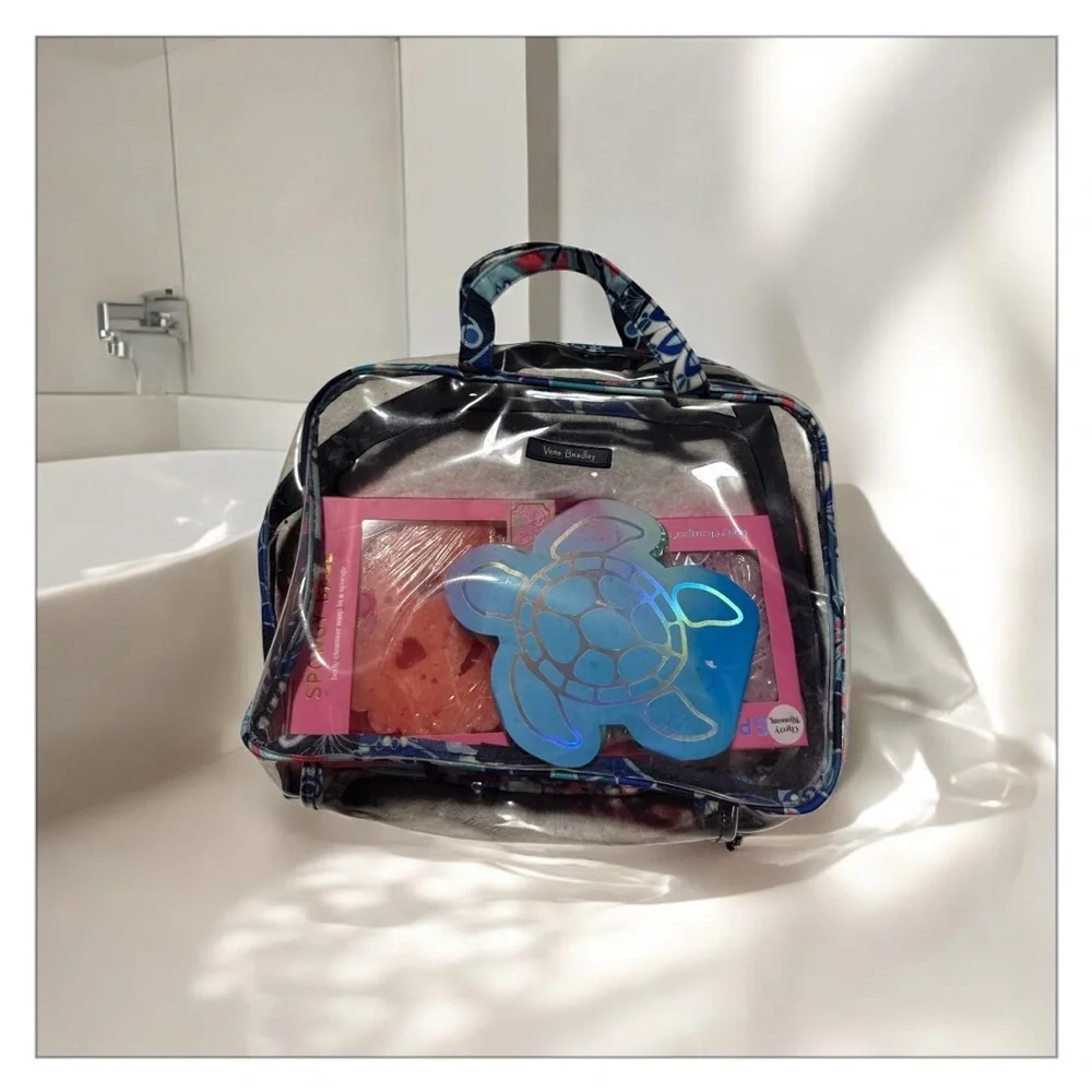 Vera Bradley Clear Travel/Toiletry Bag + Simply Southern Bath Soap Sponge Set